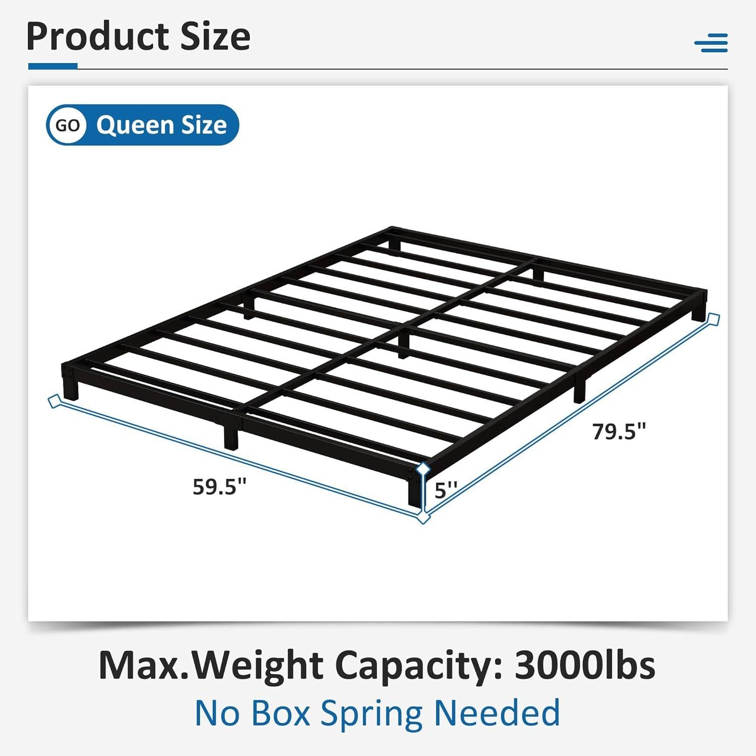 Queen size 5-inch Heavy Duty Metal Bed Frame with 3,000 lb. Weight Capacity-4