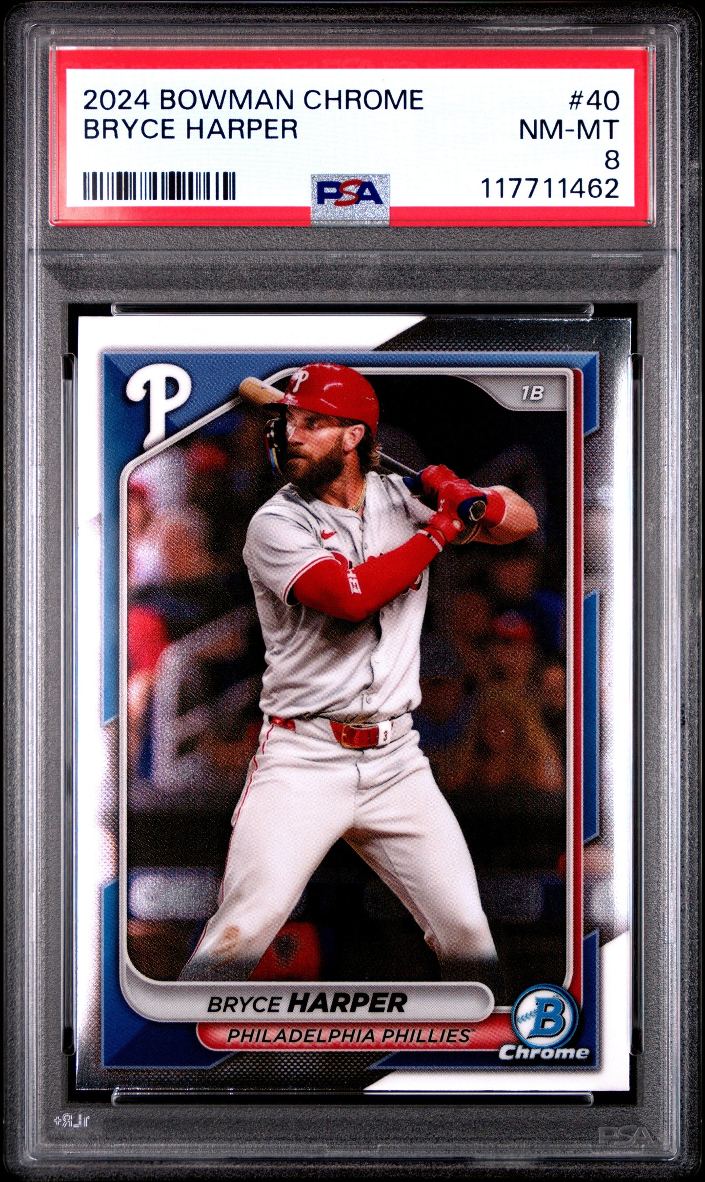 Graded 2024 Topps Bowman Chrome Bryce Harper #40 Baseball Card PSA 8 Near Mint