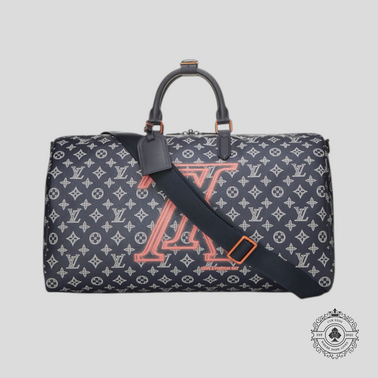 Louis Vuitton x Kim Jones LV Upside Down Monogram Keepall Bandouliere 50 in Navy