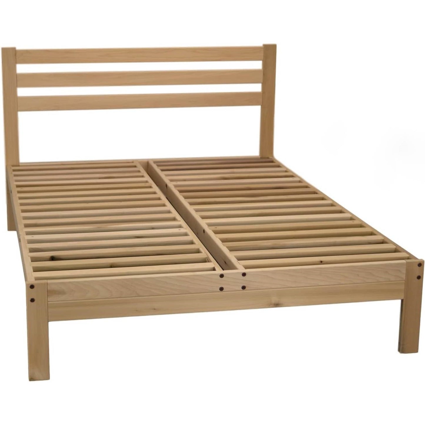 Queen size Solid Wood Platform Bed Frame with Slatted Headboard - Made in USA-0