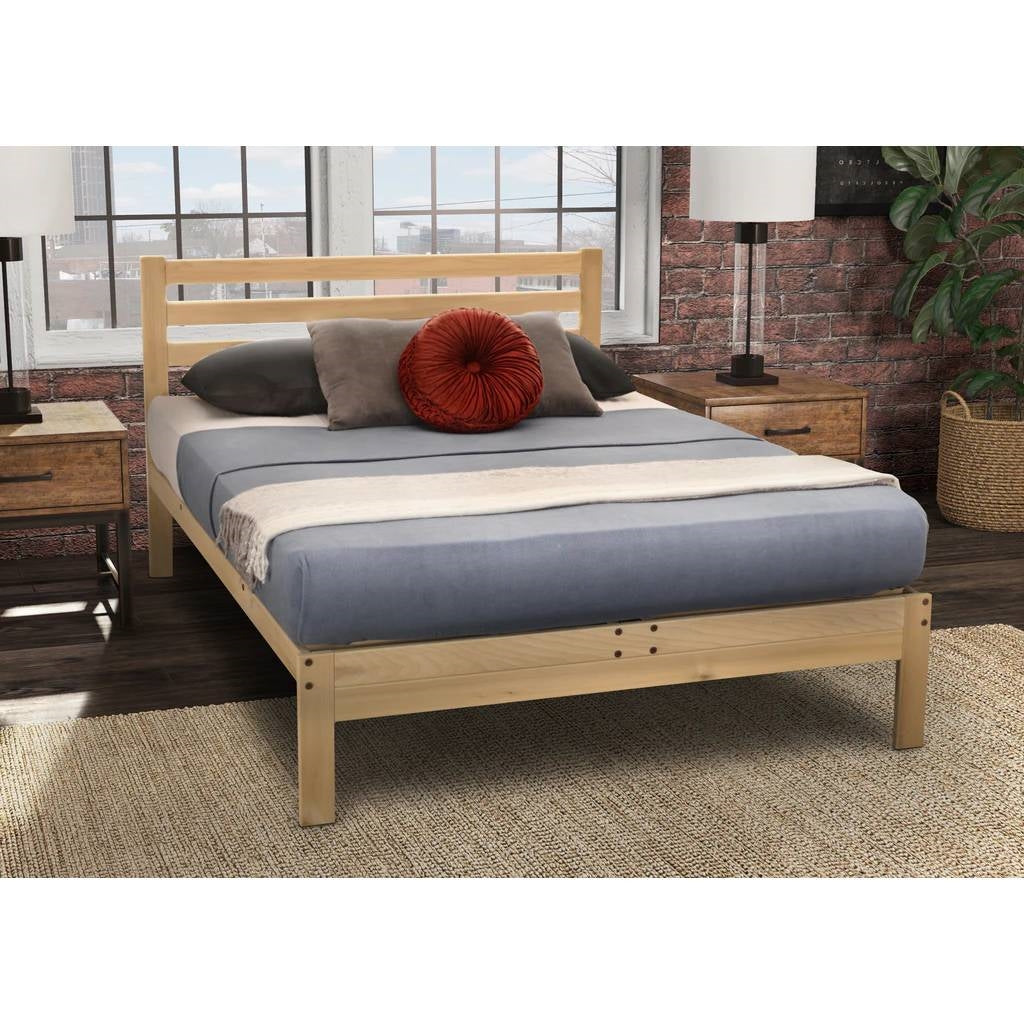 Queen size Solid Wood Platform Bed Frame with Slatted Headboard - Made in USA-2