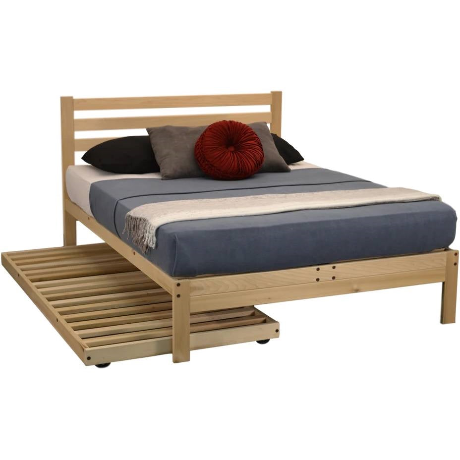 Queen size Solid Wood Platform Bed Frame with Slatted Headboard - Made in USA-4