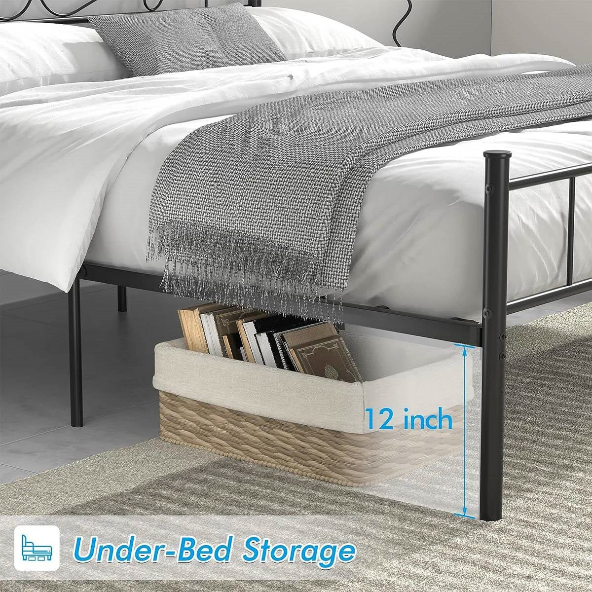 Queen Sturdy Metal Platform Bed Frame with Headboard Footboard in Black Finish-2