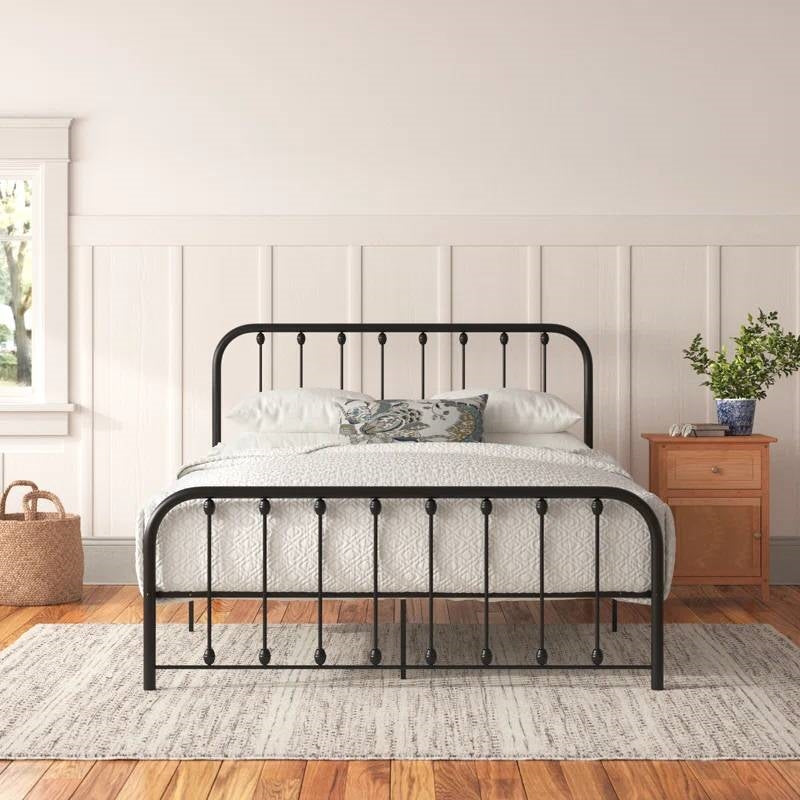 Queen Classic Black Metal Bed Frame with Rounded Corners Headboard and Footboard-2