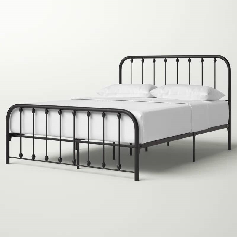 Queen Classic Black Metal Bed Frame with Rounded Corners Headboard and Footboard-3