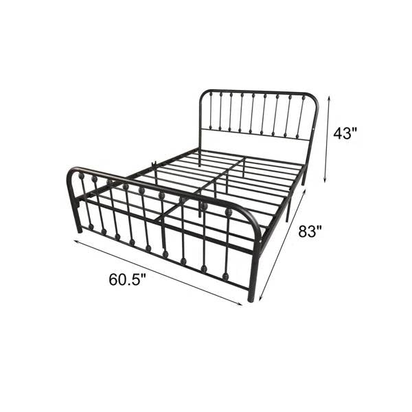 Queen Classic Black Metal Bed Frame with Rounded Corners Headboard and Footboard-4