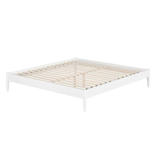 Queen Size Solid Hardwood Victorian Style White Platform Bed-0