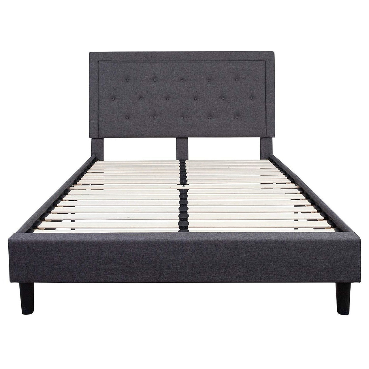 Queen size Dark Gray Fabric Upholstered Platform Bed Frame with Headboard-0
