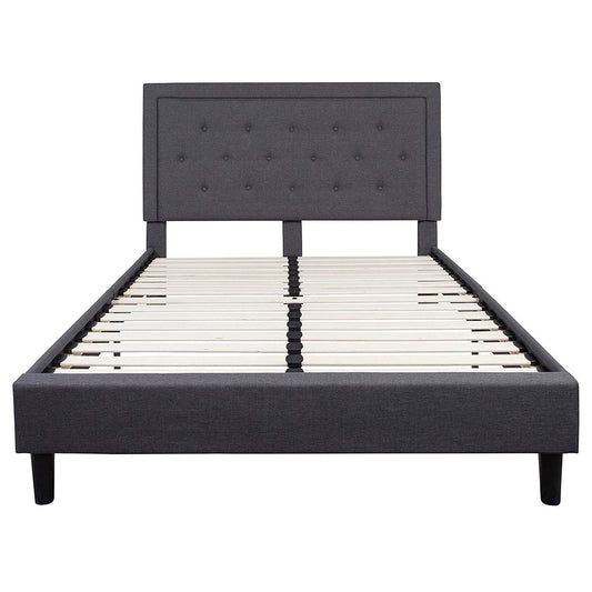Queen size Dark Gray Fabric Upholstered Platform Bed Frame with Headboard-0