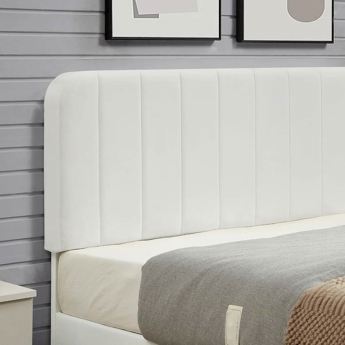 Queen size White Upholstered Platform Bed Frame with Headboard-1