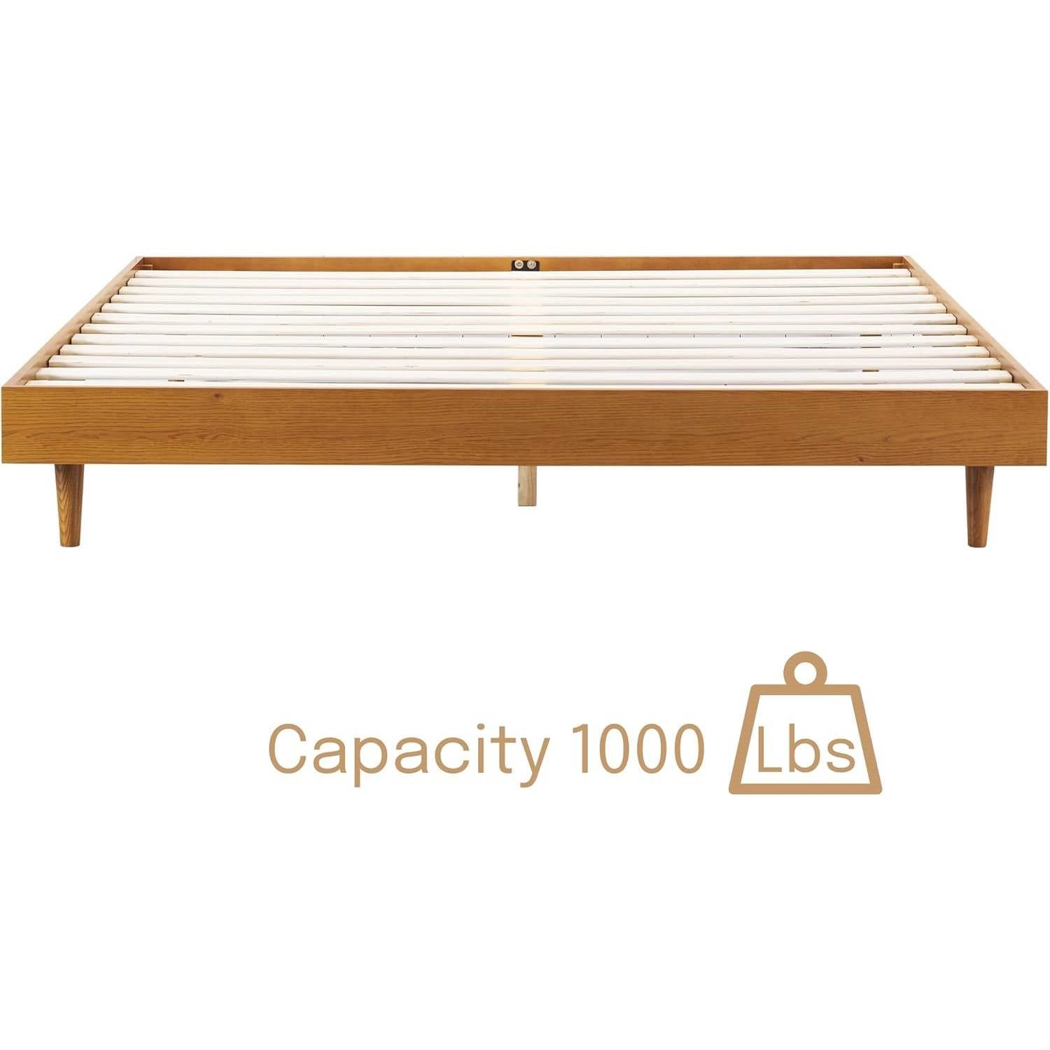 Queen size Mid-Century Modern Platform Bed Frame in Light Wood Finish-2