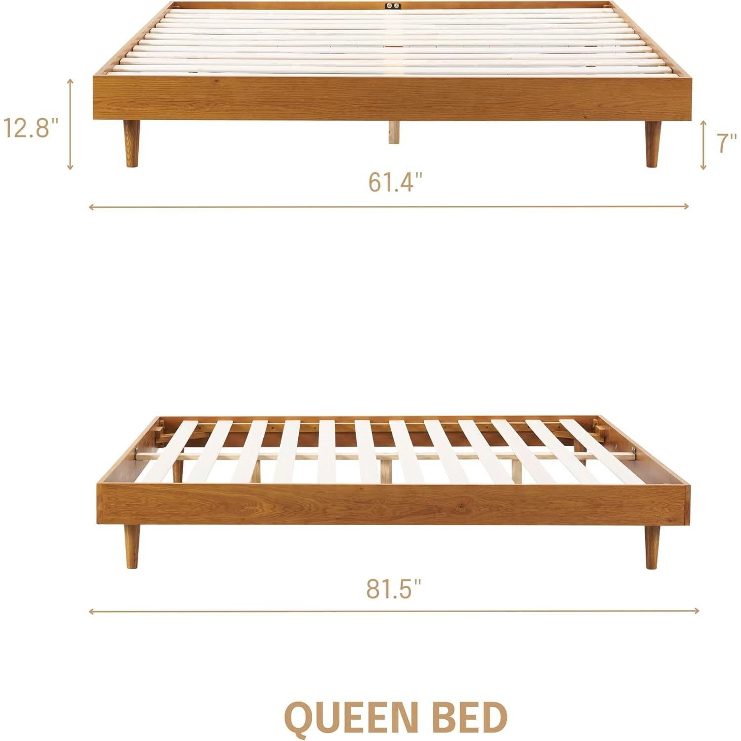 Queen size Mid-Century Modern Platform Bed Frame in Light Wood Finish-4