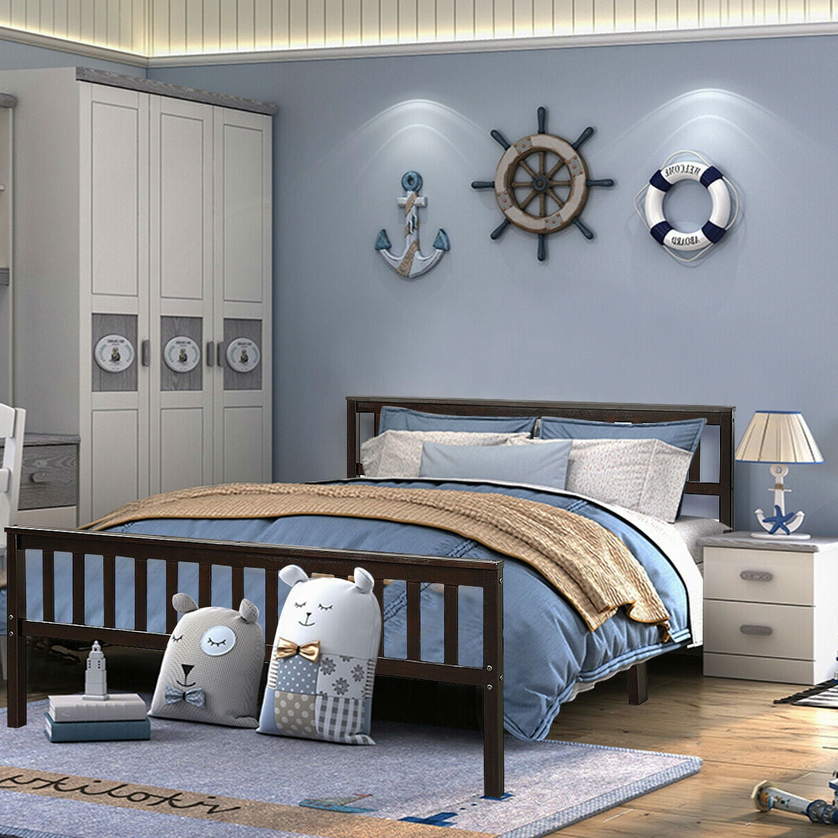 Queen Wood Platform Bed Frame with Headboard and Footboard in Espresso-3