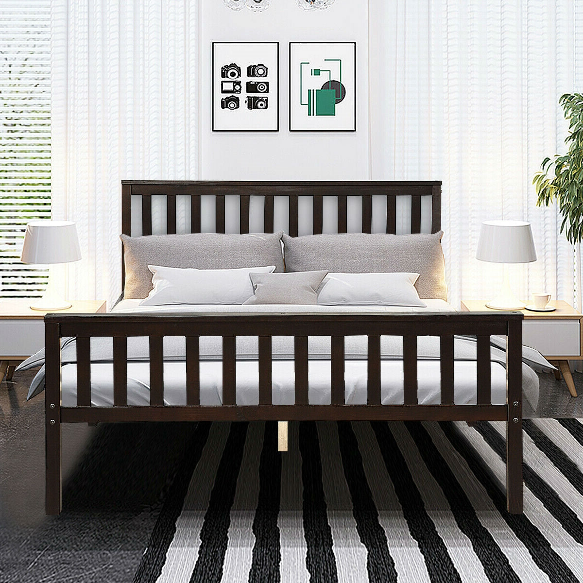 Queen Wood Platform Bed Frame with Headboard and Footboard in Espresso-4