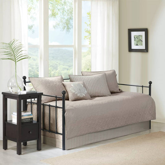 6-Piece Country Cottage Quilted Khaki Reversible Day Bed Cover Set-0