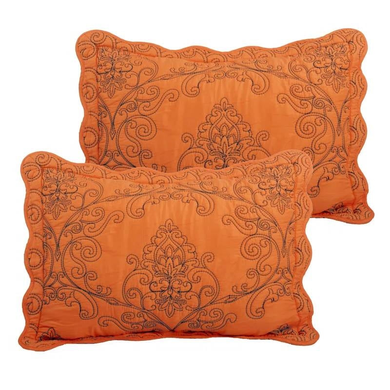 Queen size Orange Nectarine Damask Embroidered 4 Piece Oversized Bedspread Set-3
