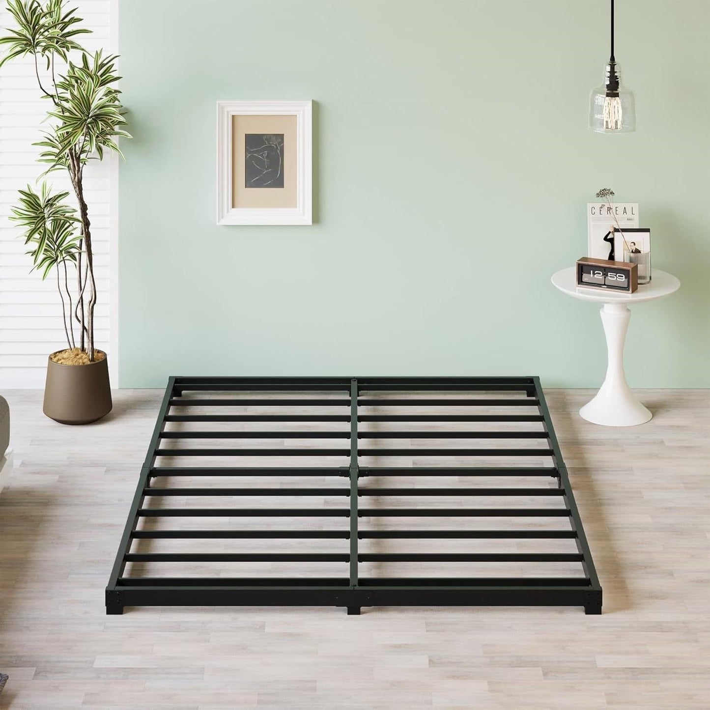 Queen size 3-inch Low Profile Heavy Duty Metal Bed Frame in Matte Black-1