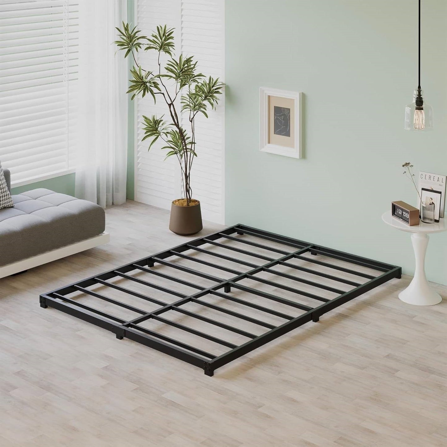 Queen size 3-inch Low Profile Heavy Duty Metal Bed Frame in Matte Black-2