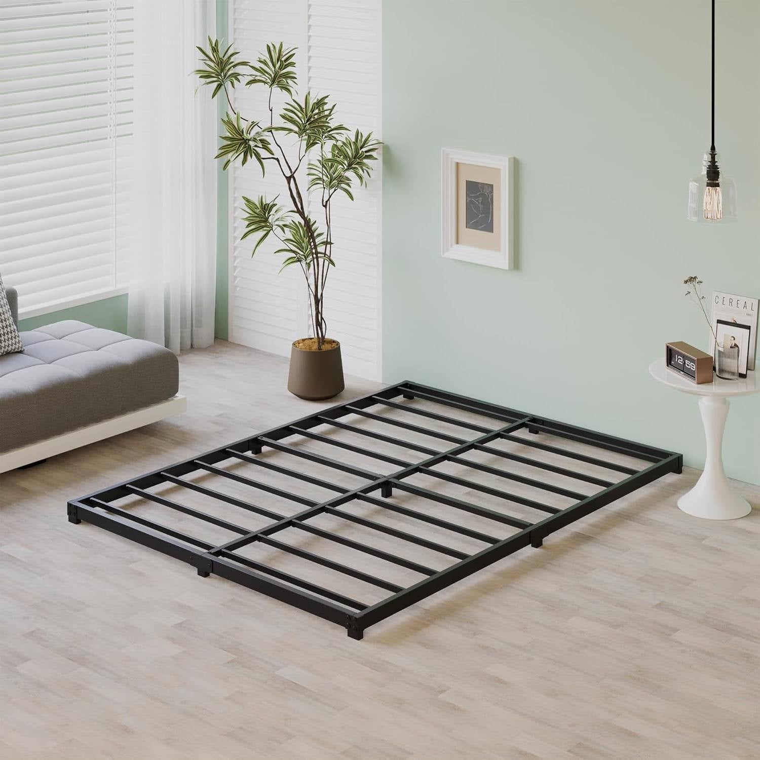 Queen size 3-inch Low Profile Heavy Duty Metal Bed Frame in Matte Black-2