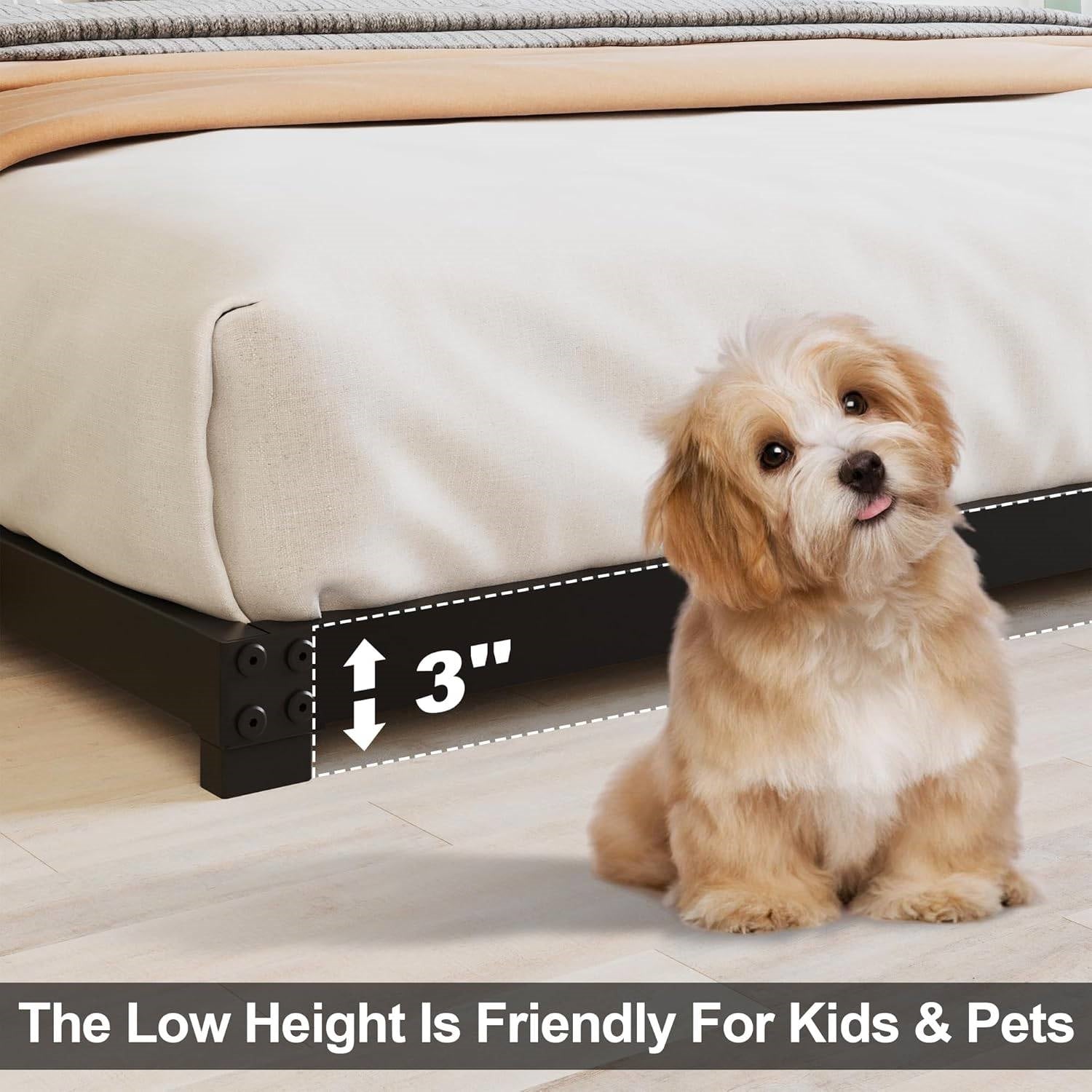 Queen size 3-inch Low Profile Heavy Duty Metal Bed Frame in Matte Black-3