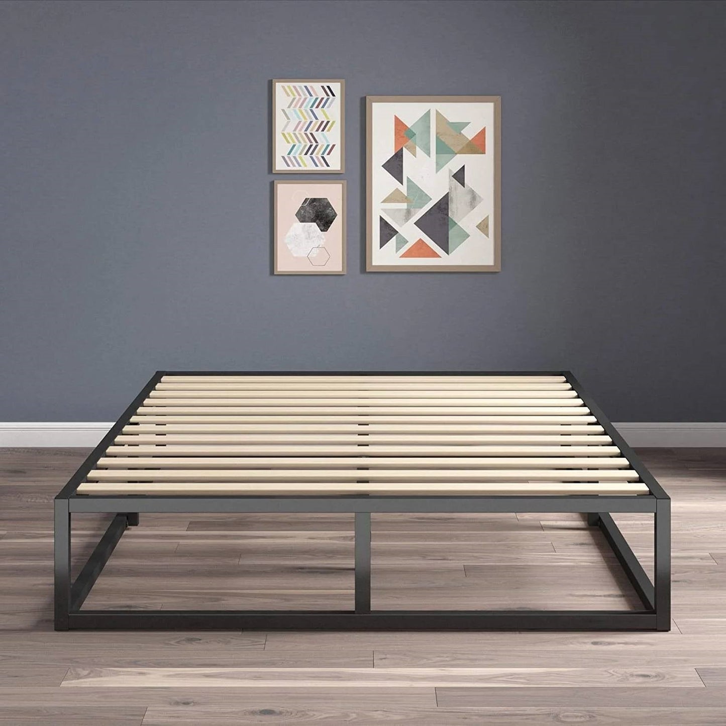 Queen size 10-inch Low Profile Modern Metal Wood Slat Platform Bed Frame-0
