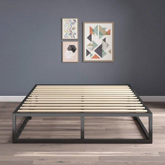 Queen size 10-inch Low Profile Modern Metal Wood Slat Platform Bed Frame-0