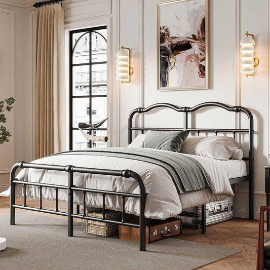 Queen Size Industrial Vintage Heavy Duty Steel Slat Bed Frame-0