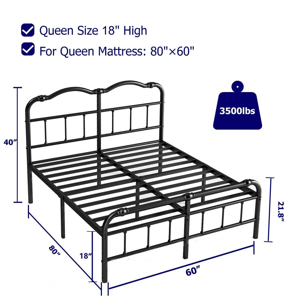 Queen Size Industrial Vintage Heavy Duty Steel Slat Bed Frame-4
