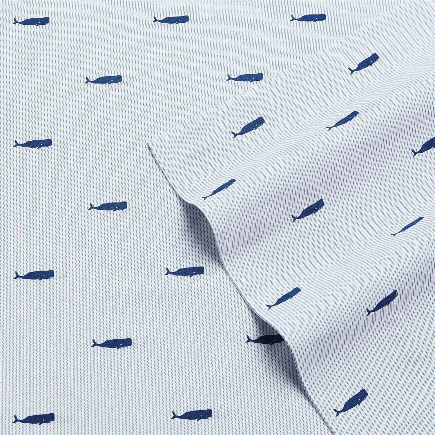 Queen size Coastal Beach 100-Percent Cotton Navy Blue White Stripe Sheet Set-1
