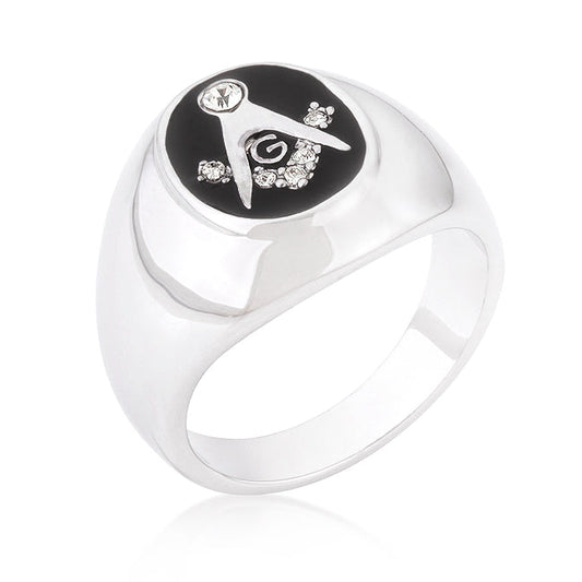 Avera Onyx Cubic Zirconia Masonic Ring in Polished Stainless Steel