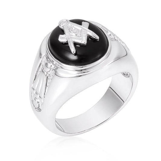 Avera Onyx Mens Ring In Polished Black Stone