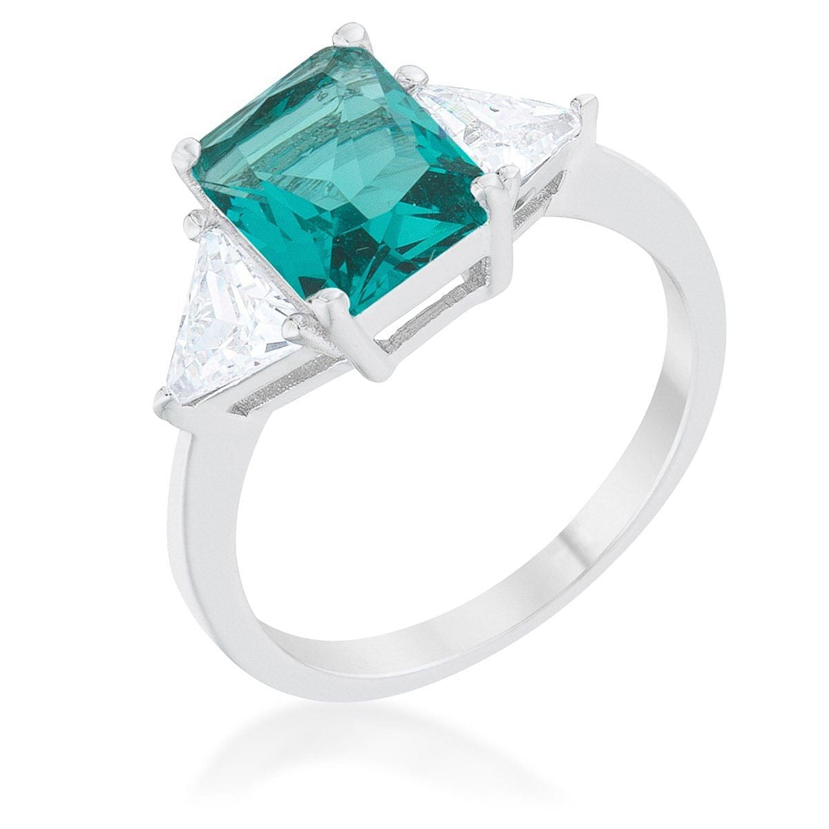 Classic Aqua Rhodium Engagement Ring-0