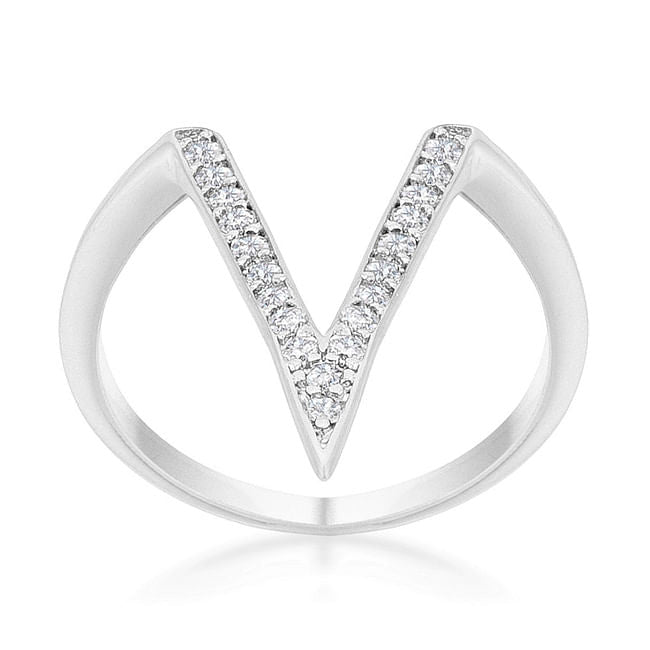Michelle 0.2ct CZ Rhodium Delicate V-Shape Ring-1