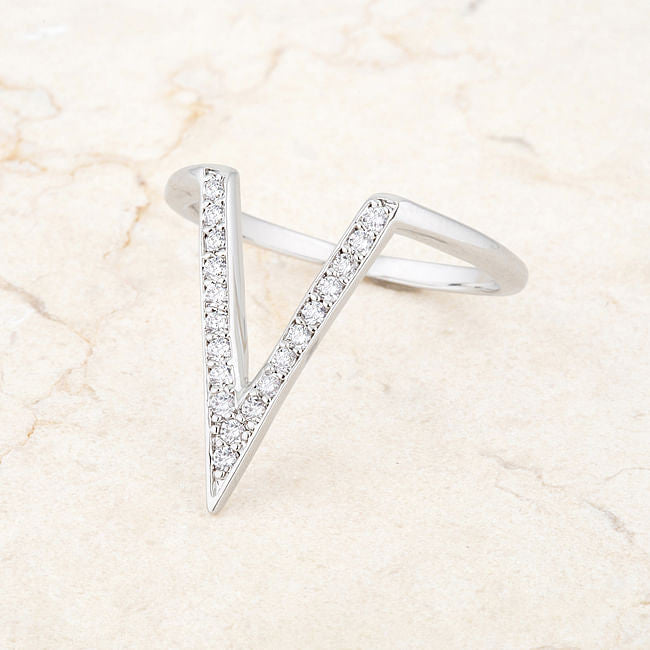 Michelle 0.2ct CZ Rhodium Delicate V-Shape Ring-2