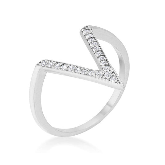 Michelle 0.2ct CZ Rhodium Delicate V-Shape Ring-0