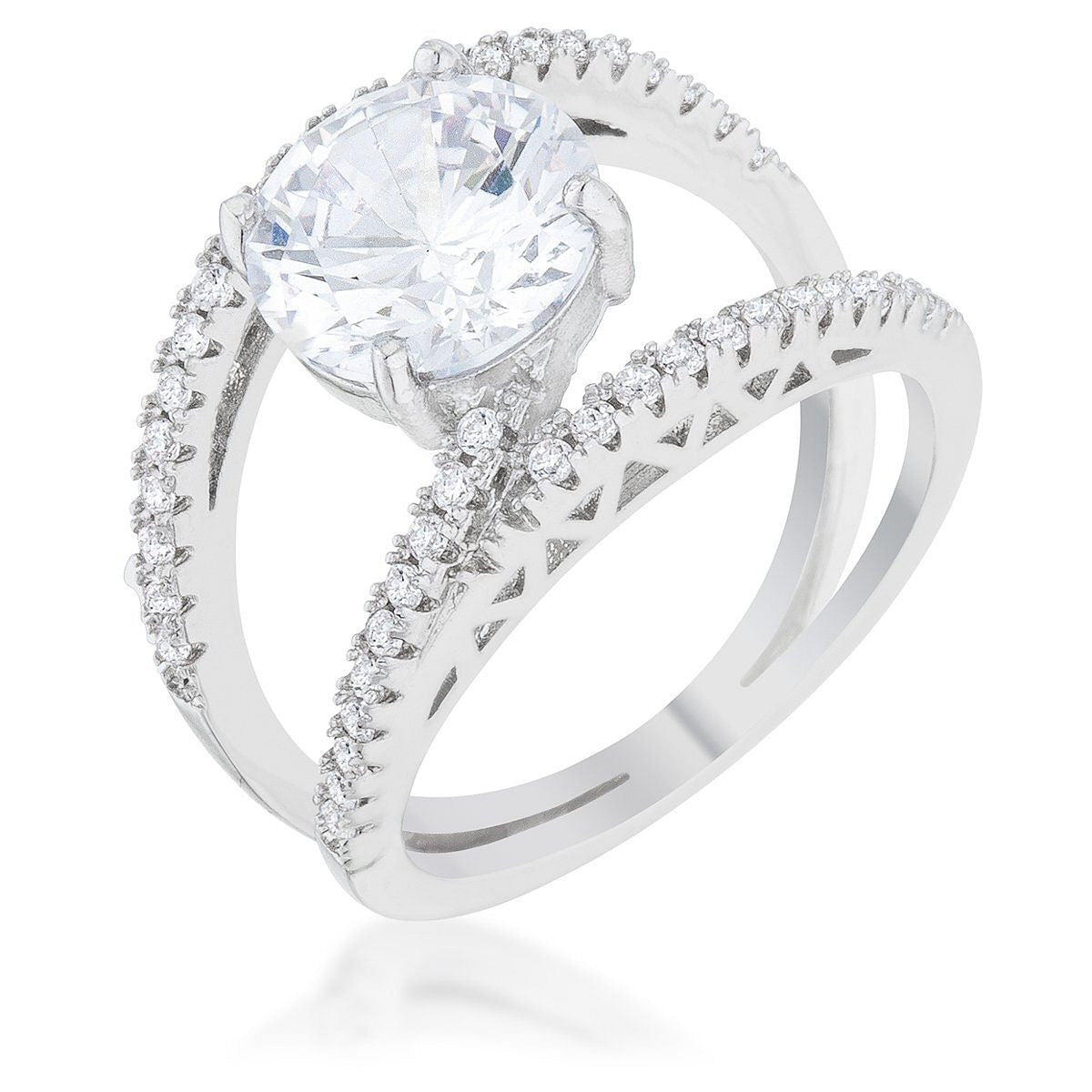 Girana 3ct Clear CZ Rhodium Contemporary Ring-0