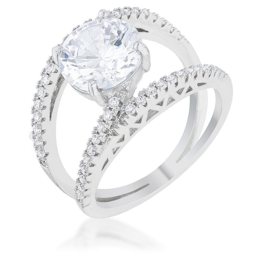 Girana 3ct Clear CZ Rhodium Contemporary Ring-0