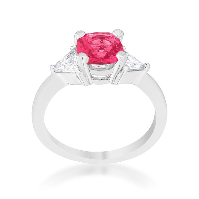 Shonda 1.8ct Fuchsia CZ Rhodium Cushion Classic Statement Ring-1