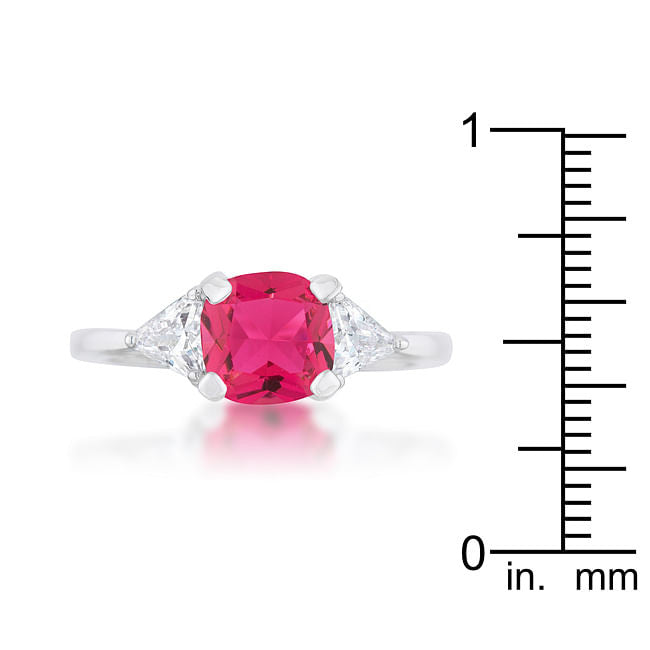 Shonda 1.8ct Fuchsia CZ Rhodium Cushion Classic Statement Ring-3