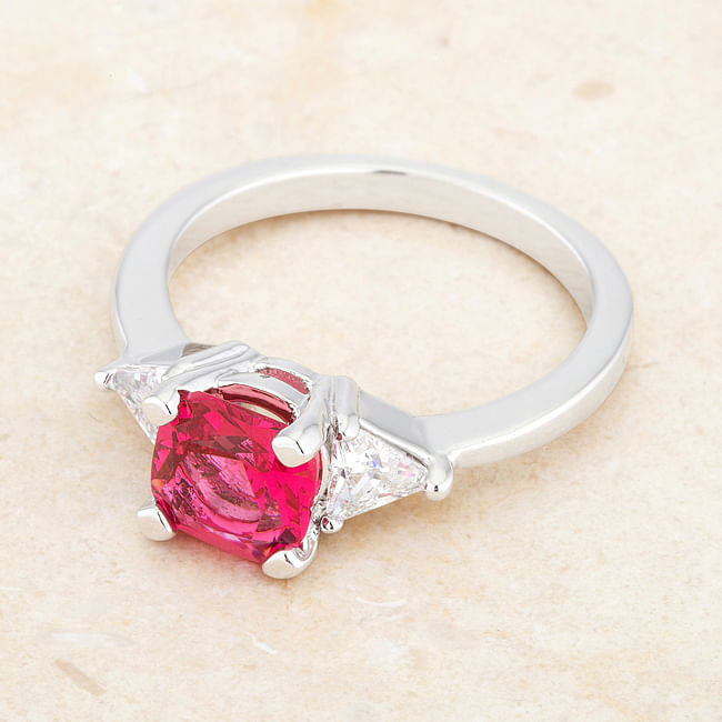 Shonda 1.8ct Fuchsia CZ Rhodium Cushion Classic Statement Ring-2