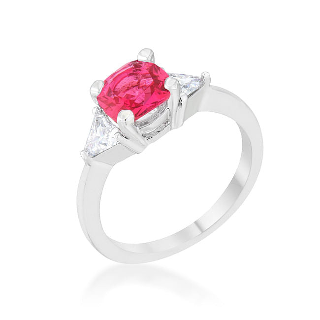 Shonda 1.8ct Fuchsia CZ Rhodium Cushion Classic Statement Ring-0
