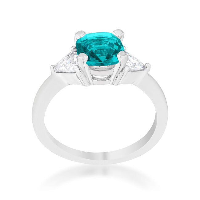 Shonda 1.8ct Aqua CZ Rhodium Cushion Classic Statement Ring-1
