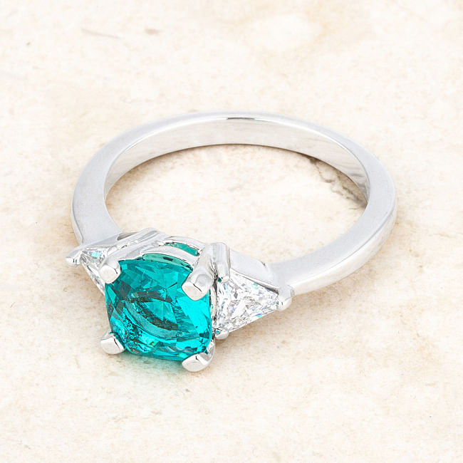 Shonda 1.8ct Aqua CZ Rhodium Cushion Classic Statement Ring-2