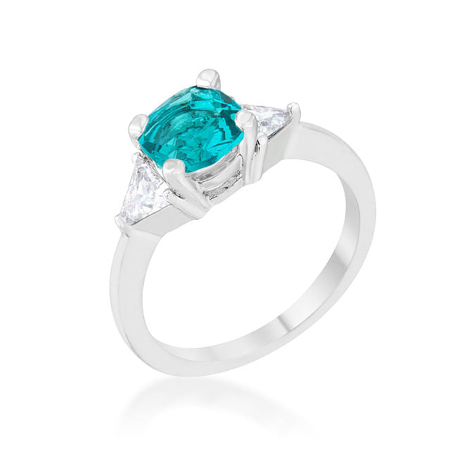 Shonda 1.8ct Aqua CZ Rhodium Cushion Classic Statement Ring-0