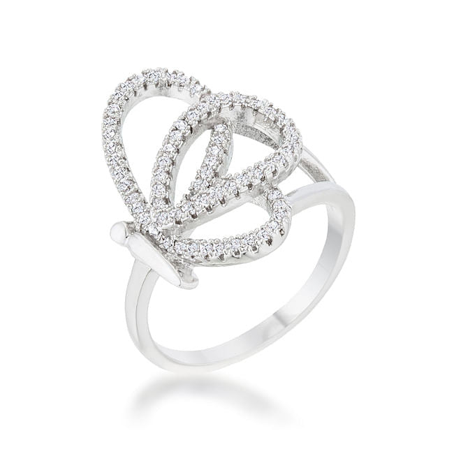Bea 0.4ct CZ Rhodium Pave Butterfly Ring-0
