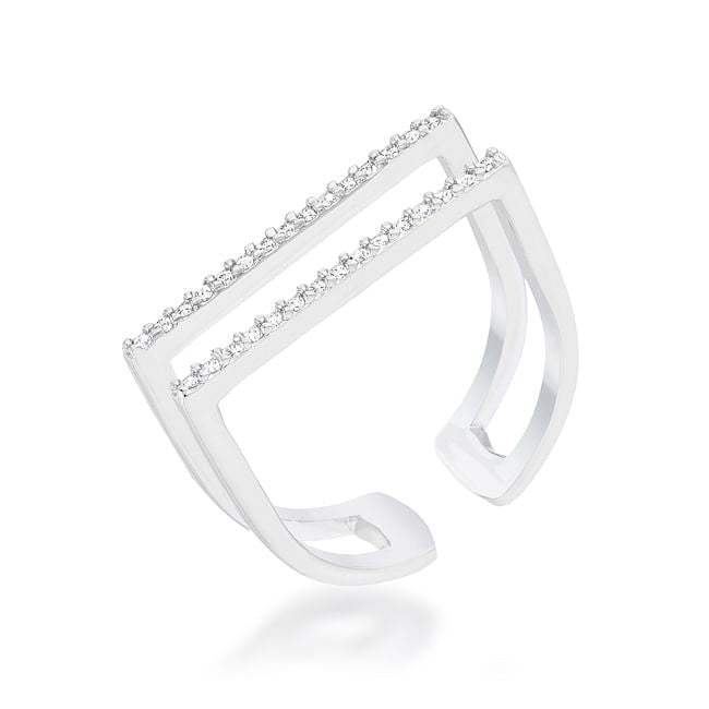 Jenn 0.2ct CZ Rhodium Pave Parallel Ring-0