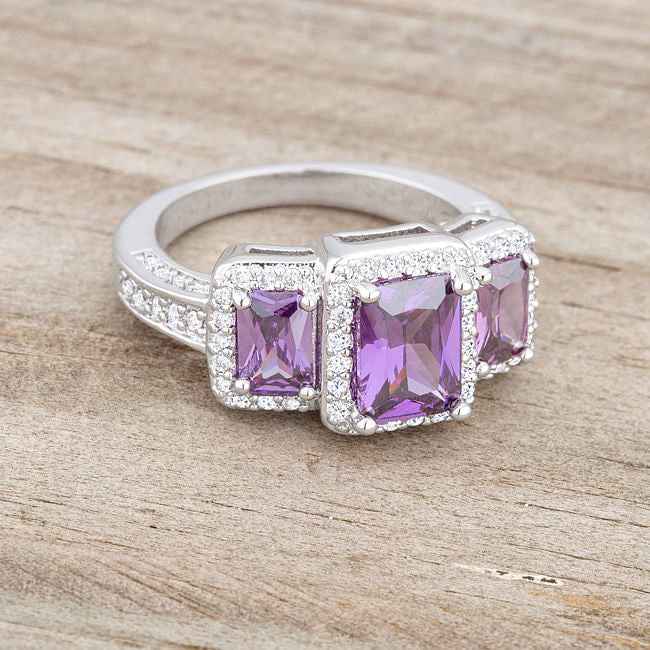 Rita 2.3ct Amethyst CZ Rhodium Classic Trio Ring-2