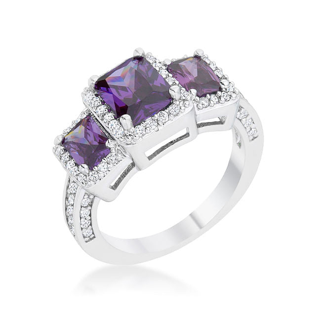 Rita 2.3ct Amethyst CZ Rhodium Classic Trio Ring-0