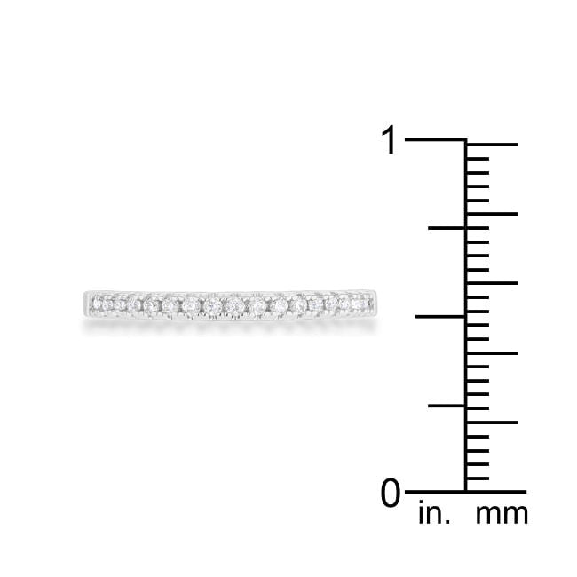 0.11ct CZ Rhodium Plated Classic Band Ring With Round Cut Cubic Zirconia In A Pave Setting-4