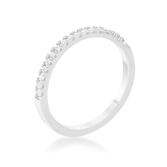 0.11ct CZ Rhodium Plated Classic Band Ring With Round Cut Cubic Zirconia In A Pave Setting-0